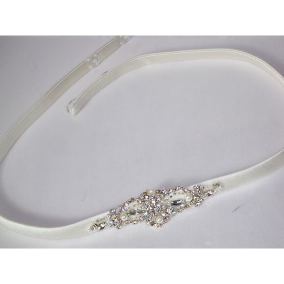 Bridal beaded belt sash, thin bridal belt sash, wedding skinny belt sash - Picture 1 of 6